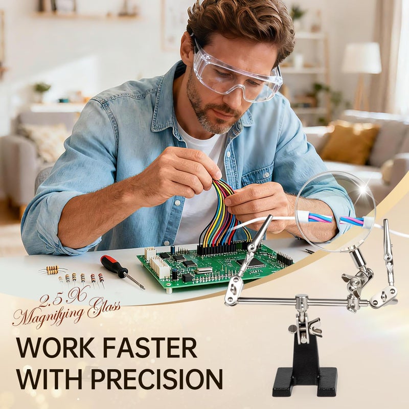 AORAEM Helping Hands Magnifier with Dual Adjustable Alligator Clips in 2.5X Magnifying Glass Soldering Station for Crafting, Hobby, Micro Objects (Not Include Battery) - Image 2